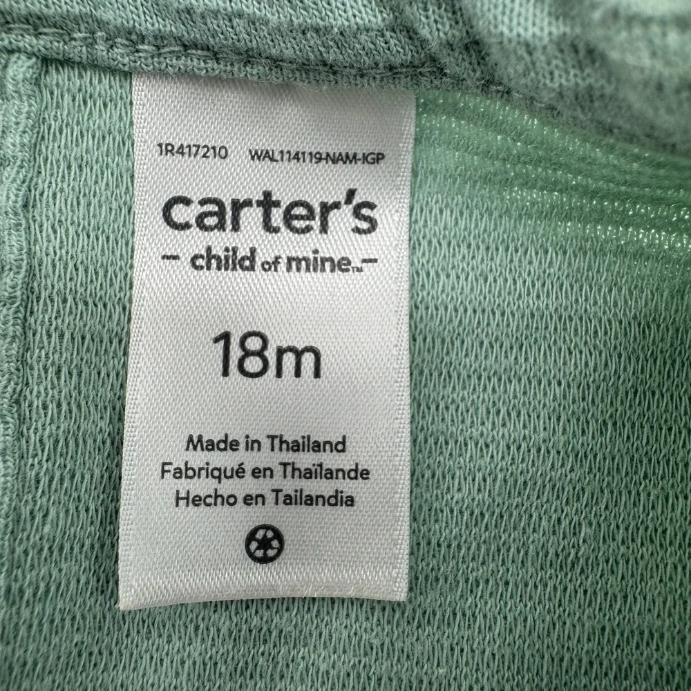 Carter's Baby Girls 18M Sage Green Mushroom Embroidered Long Sleeve Peplum Top